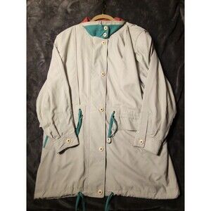 Womens Raining Coat Vintage WhiteTiger  Color Beige Elastic Waist Large